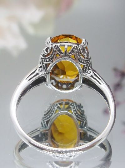 Orange Citrine Edward Ring, Oval Gem, 14mmx10mm, Sterling Silver Filigree, Edwardian Vintage Jewelry, Silver Embrace Jewelry, Design D70