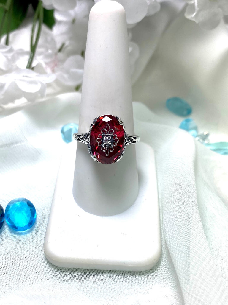 Pink Crystal Ring, Sterling Silver Embellished Edwardian Ring, CZ, Moissanite or natural diamond, Edward design, D70, Silver Embrace Jewelry