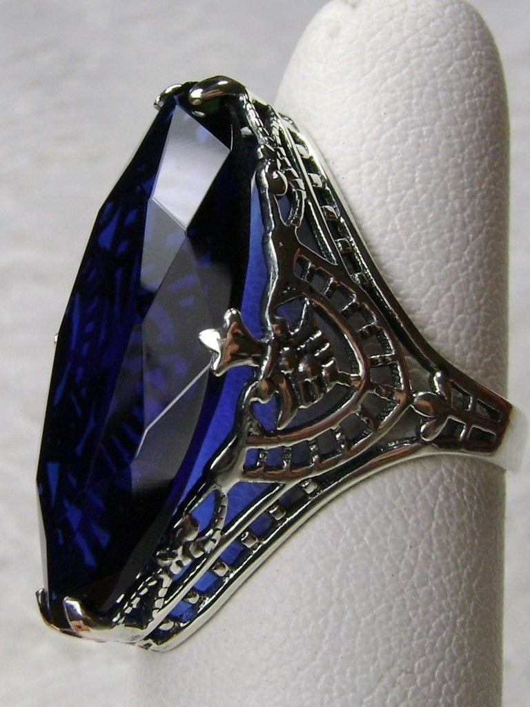 Blue Sapphire Ring, Huge Marquise Deco style, Art Deco Jewelry, Silver Embrace Jewelry, #D75