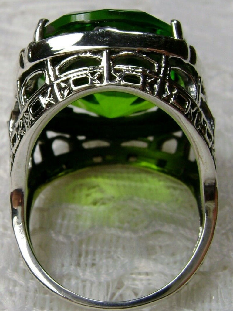 Green Peridot Ring, Sterling silver filigree, 24 carat large huge gemstone, Victorian Jewelry, floral filigree, Silver Embrace jewelry D76