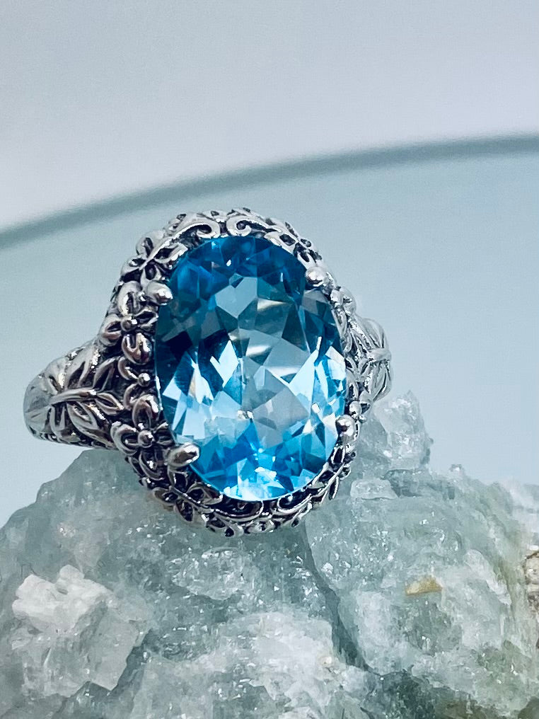 Natural blue Topaz oval gemstone, Butterfly Ring, Art Nouveau Jewelry, Vintage reproduction jewelry, Sterling silver filigree, Silver Embrace Jewelry, D79 Butterfly Design