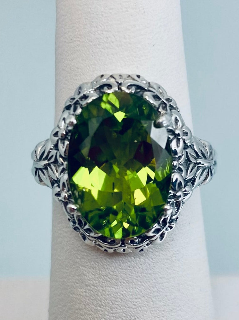 Natural Green Peridot oval gemstone, Butterfly Ring, Art Nouveau Jewelry, Vintage reproduction jewelry, Sterling silver filigree, Silver Embrace Jewelry, D79 Butterfly Design