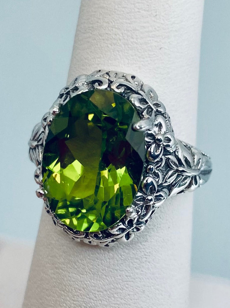 Natural Green Peridot oval gemstone, Butterfly Ring, Art Nouveau Jewelry, Vintage reproduction jewelry, Sterling silver filigree, Silver Embrace Jewelry, D79 Butterfly Design