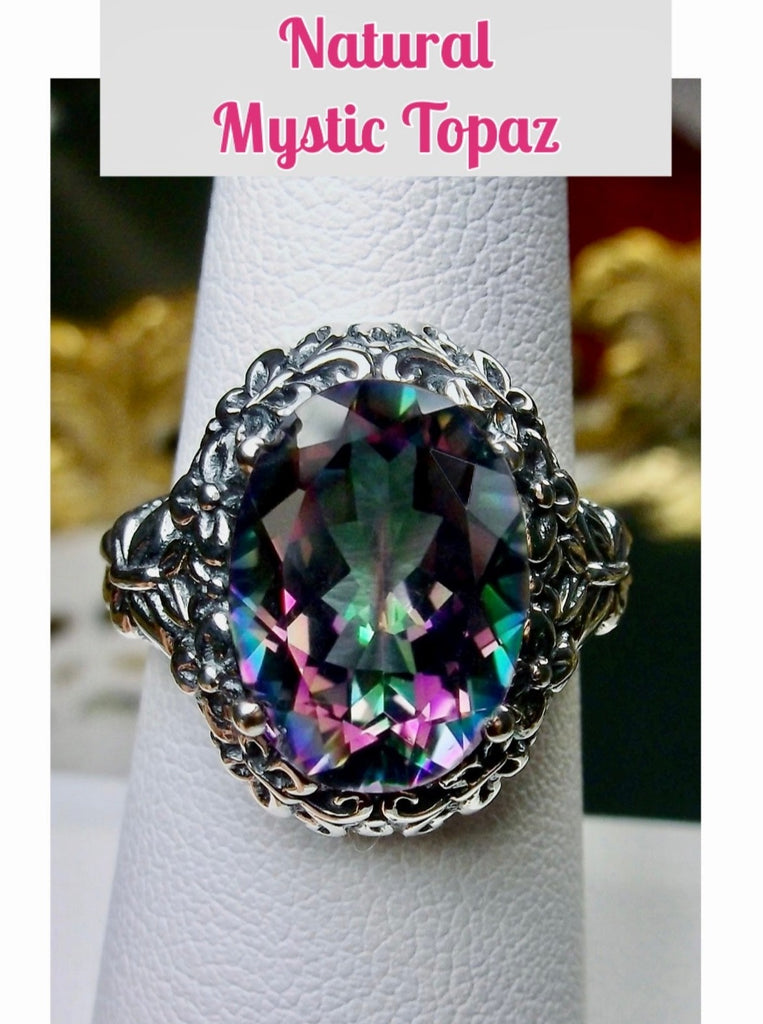 Natural Mystic Topaz oval gemstone, Butterfly Ring, Art Nouveau Jewelry, Vintage reproduction jewelry, Sterling silver filigree, Silver Embrace Jewelry, D79 Butterfly Design