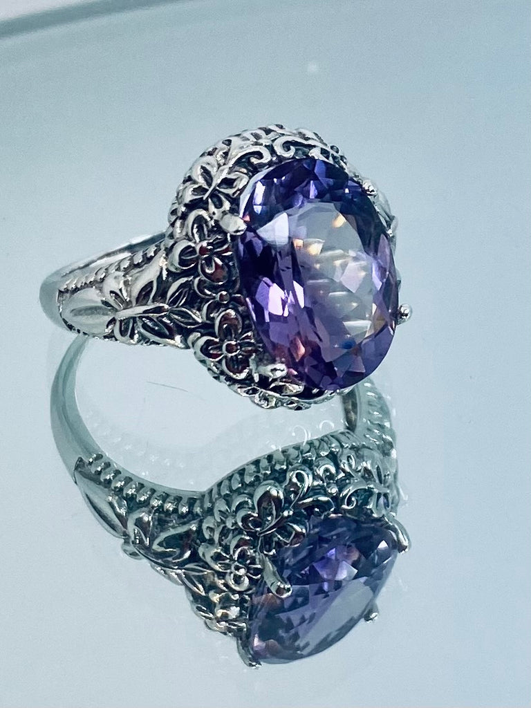 Natural Purple amethyst oval gemstone, Butterfly Ring, Art Nouveau Jewelry, Vintage reproduction jewelry, Sterling silver filigree, Silver Embrace Jewelry, D79 Butterfly Design