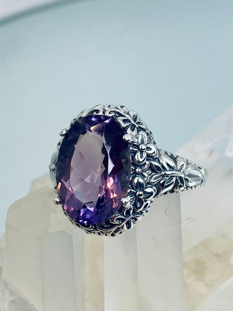 Natural Purple amethyst oval gemstone, Butterfly Ring, Art Nouveau Jewelry, Vintage reproduction jewelry, Sterling silver filigree, Silver Embrace Jewelry, D79 Butterfly Design
