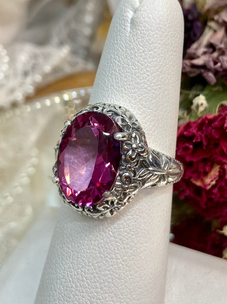 Natural Pink Topaz oval gemstone, Butterfly Ring, Art Nouveau Jewelry, Vintage reproduction jewelry, Sterling silver filigree, Silver Embrace Jewelry, D79 Butterfly Design