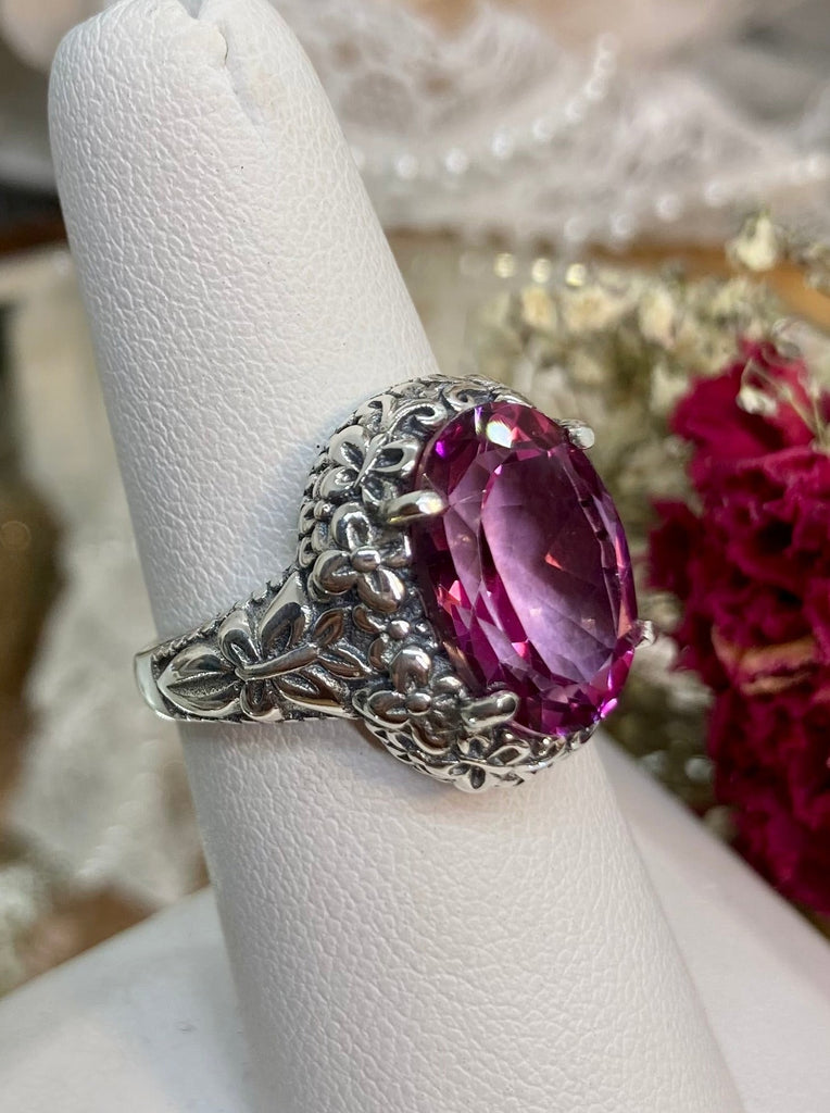 Natural Pink Topaz oval gemstone, Butterfly Ring, Art Nouveau Jewelry, Vintage reproduction jewelry, Sterling silver filigree, Silver Embrace Jewelry, D79 Butterfly Design