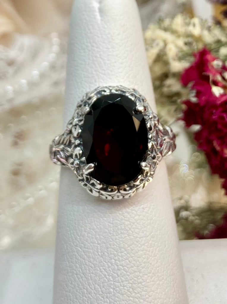 Natural Red Garnet oval gemstone, Butterfly Ring, Art Nouveau Jewelry, Vintage reproduction jewelry, Sterling silver filigree, Silver Embrace Jewelry, D79 Butterfly Design
