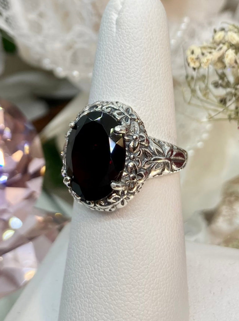 Natural Red Garnet oval gemstone, Butterfly Ring, Art Nouveau Jewelry, Vintage reproduction jewelry, Sterling silver filigree, Silver Embrace Jewelry, D79 Butterfly Design