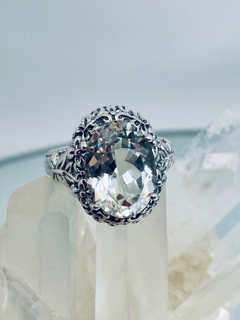 Natural White Topaz oval gemstone, Butterfly Ring, Art Nouveau Jewelry, Vintage reproduction jewelry, Sterling silver filigree, Silver Embrace Jewelry, D79 Butterfly Design