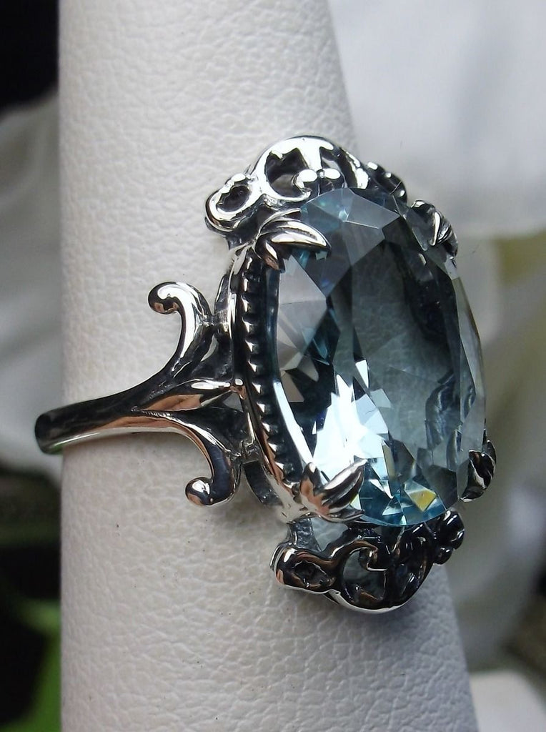 Sky blue Aquamarine Vampire Ring, D84, Solid Sterling Silver Filigree, Vampire Gothic Jewelry, Silver Embrace Jewelry