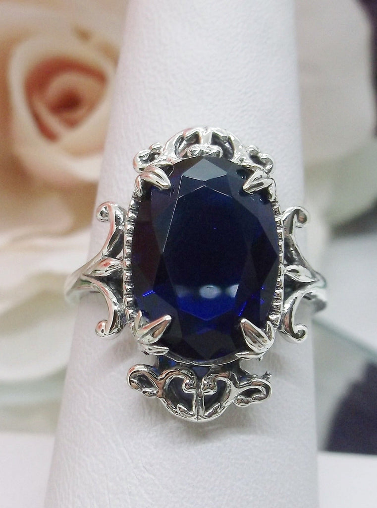 Blue Sapphire Ring, Vampire Ring, D84, Solid Sterling Silver Filigree, Vampire Gothic Jewelry, Silver Embrace Jewelry