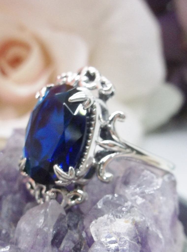 Blue Sapphire Ring, Vampire Ring, D84, Solid Sterling Silver Filigree, Vampire Gothic Jewelry, Silver Embrace Jewelry