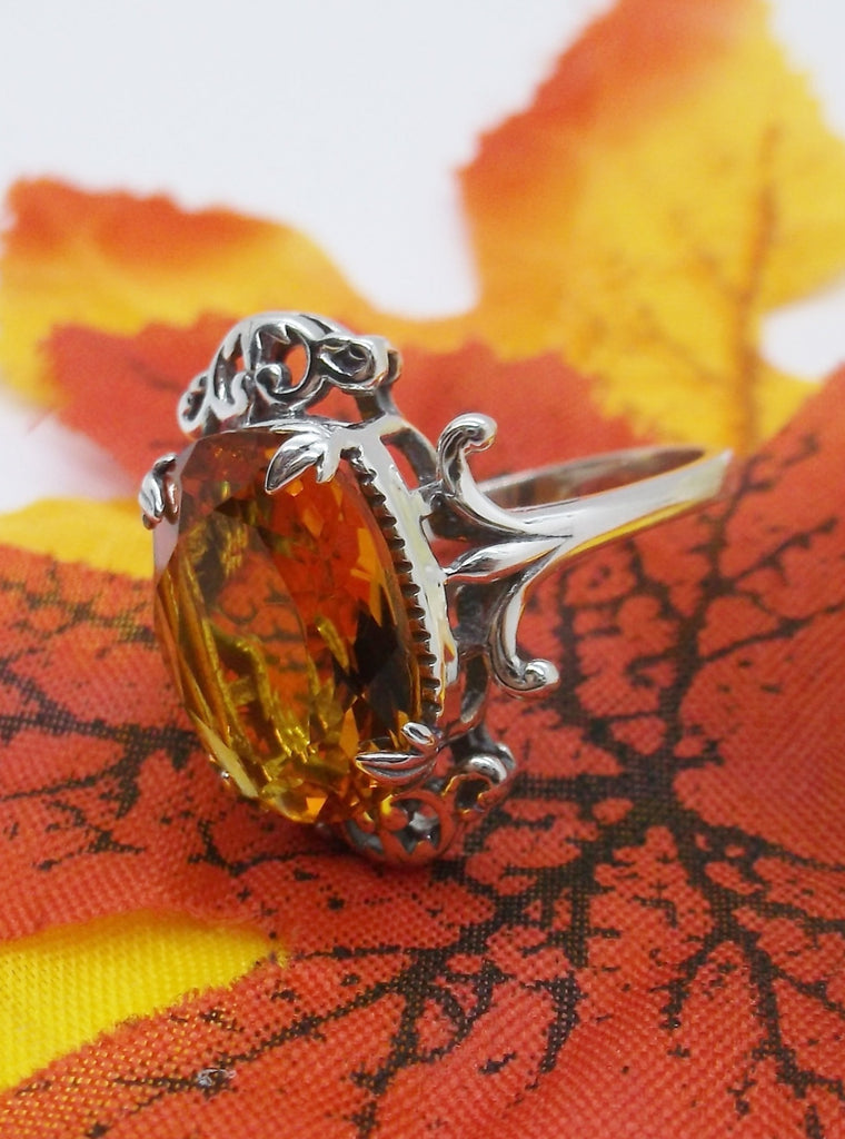 Orange Citrine Ring, Vampire Ring, D84, Solid Sterling Silver Filigree, Vampire Gothic Jewelry, Silver Embrace Jewelry