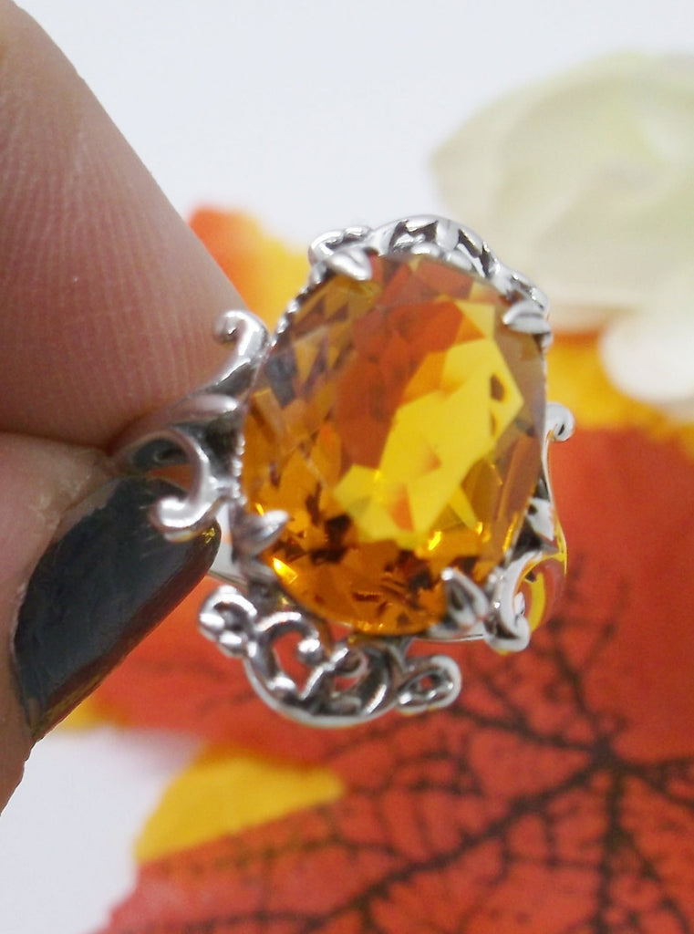 Orange Citrine Ring, Vampire Ring, D84, Solid Sterling Silver Filigree, Vampire Gothic Jewelry, Silver Embrace Jewelry