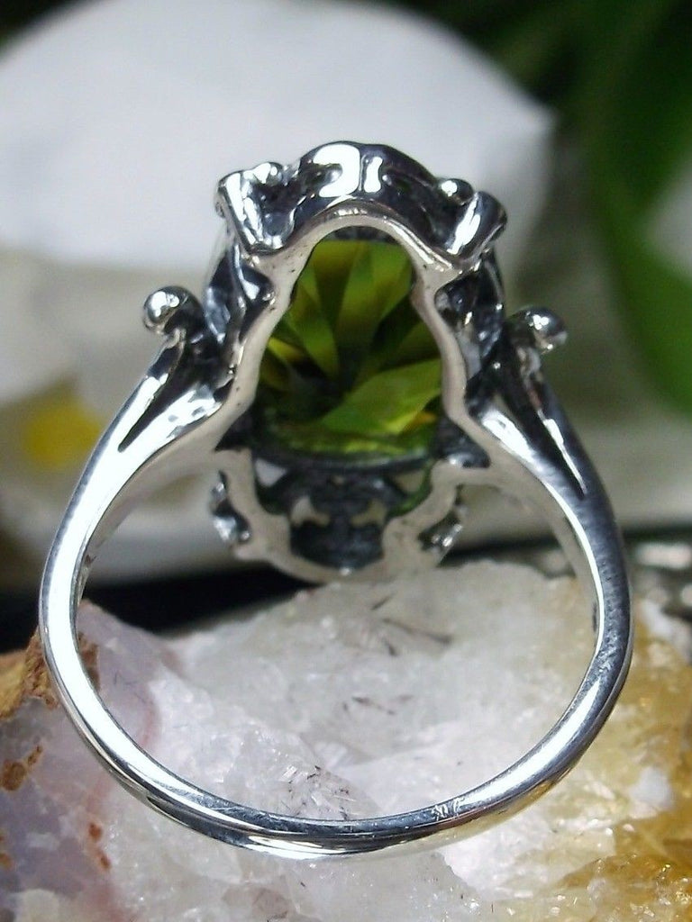 Green Peridot Ring, Vampire Ring, D84, Solid Sterling Silver Filigree, Vampire Gothic Jewelry, Silver Embrace Jewelry