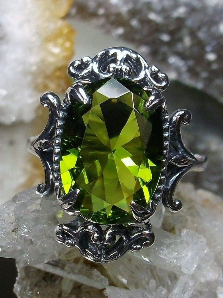 Green Peridot Ring, Vampire Ring, D84, Solid Sterling Silver Filigree, Vampire Gothic Jewelry, Silver Embrace Jewelry