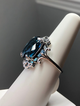 London blue Ring, Vampire Ring, D84, Solid Sterling Silver Filigree, Vampire Gothic Jewelry, Silver Embrace Jewelry