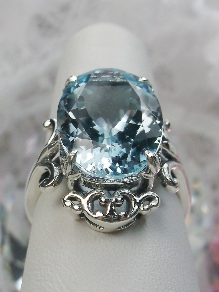 Natural Blue Topaz Ring, Sky blue Aquamarine Vampire Ring, D84, Solid Sterling Silver Filigree, Vampire Gothic Jewelry, Silver Embrace Jewelry