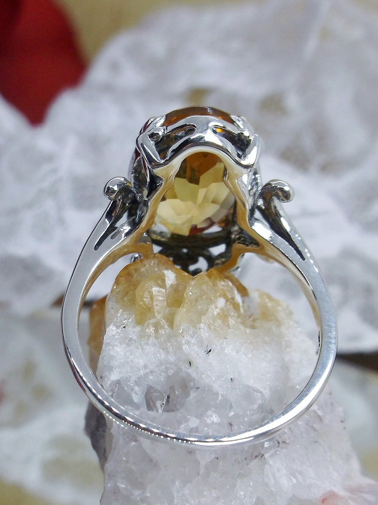Natural Yellow Citrine Ring, Solid Sterling Silver Filigree, Vampire Gothic Jewelry, Silver Embrace Jewelry, D84