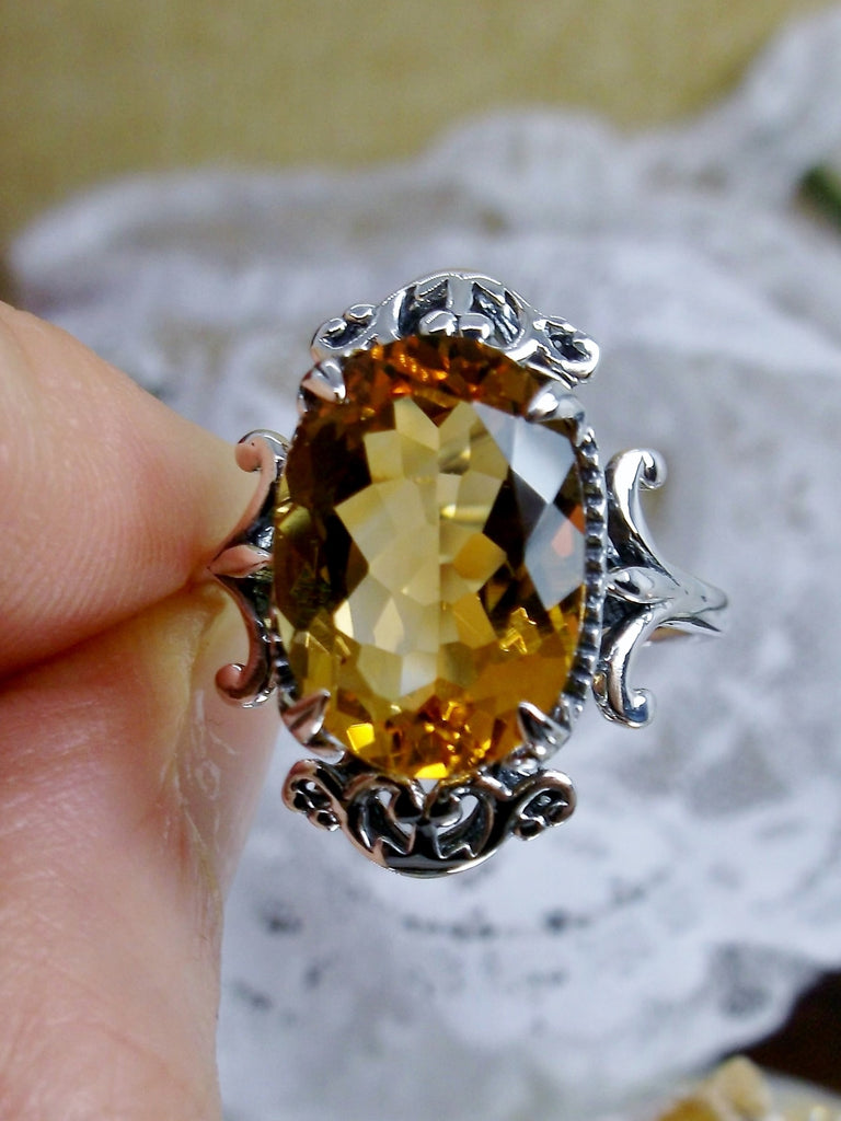 Natural Yellow Citrine Ring, Solid Sterling Silver Filigree, Vampire Gothic Jewelry, Silver Embrace Jewelry, D84