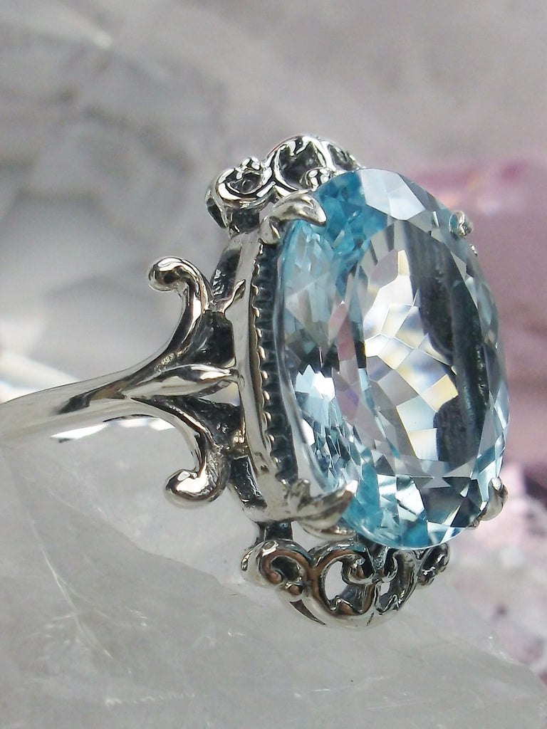 Natural Blue Topaz Ring, Solid Sterling Silver Filigree, Vampire Gothic Jewelry, Silver Embrace Jewelry