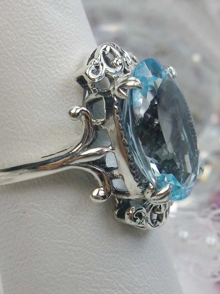 Natural Blue Topaz Ring, Solid Sterling Silver Filigree, Vampire Gothic Jewelry, Silver Embrace Jewelry