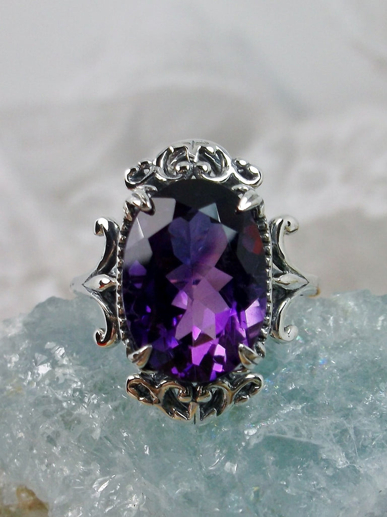 Natural Purple Amethyst Ring, Solid Sterling Silver Filigree, Vampire Gothic Jewelry, Silver Embrace Jewelry, D84