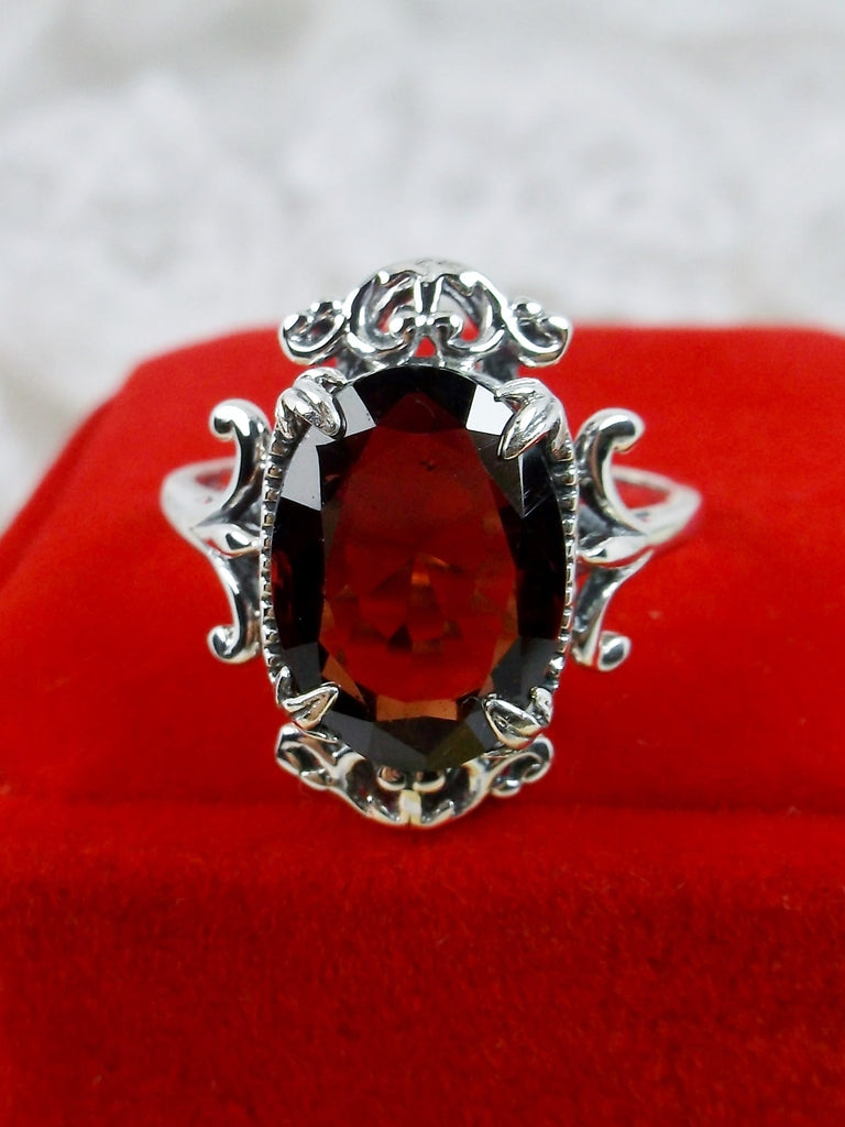 Natural Red Garnet Ring, Vampire design, Gothic Jewelry, Silver Embrace Jewelry