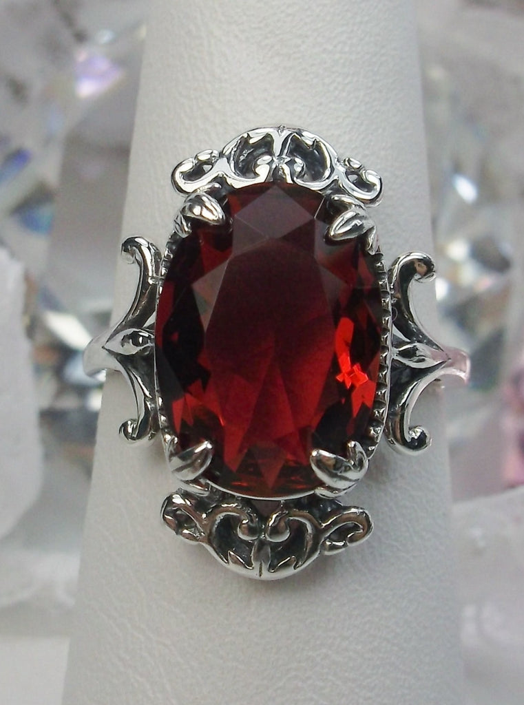 Red Ruby Ring, Vampire Ring, D84, Solid Sterling Silver Filigree, Vampire Gothic Jewelry, Silver Embrace Jewelry