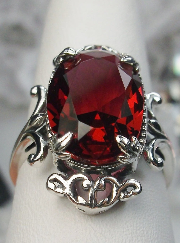 Red Ruby Ring, Vampire Ring, D84, Solid Sterling Silver Filigree, Vampire Gothic Jewelry, Silver Embrace Jewelry