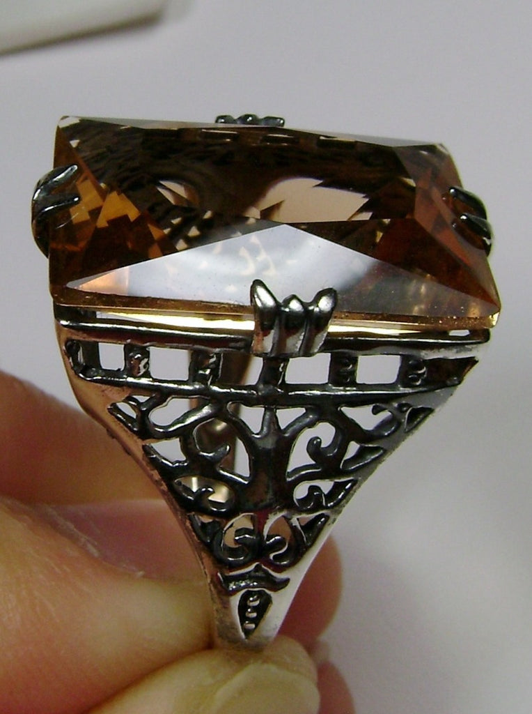 Peach Topaz Huge Rectangle Ring, Sterling Silver Filigree, Antique Style, Vintage Jewelry, Silver Embrace Jewelry Design D9 XR