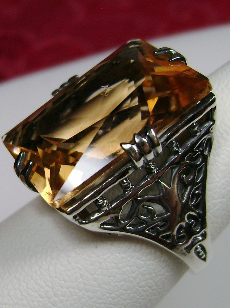 Peach Topaz Huge Rectangle Ring, Sterling Silver Filigree, Antique Style, Vintage Jewelry, Silver Embrace Jewelry Design D9 XR