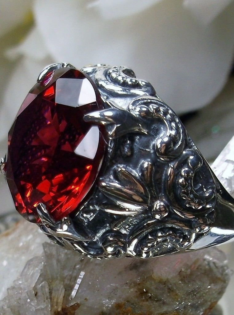 Red Ruby Ring, Gothic Bling, Sterling Silver Filigree, Gothic Vintage Jewelry, Silver Embrace Jewelry, Gothic Bling D96