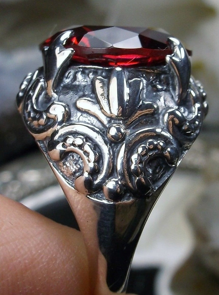 Red Ruby Ring, Gothic Bling, Sterling Silver Filigree, Gothic Vintage Jewelry, Silver Embrace Jewelry, Gothic Bling D96