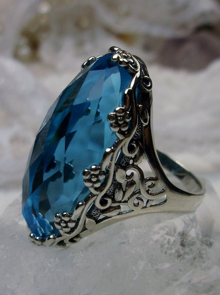 Aquamarine Ring, Oval Gemstone, Sterling Silver Filigree, Antique Vintage Jewelry, Silver Embrace Jewelry, Rosey Ring, D97