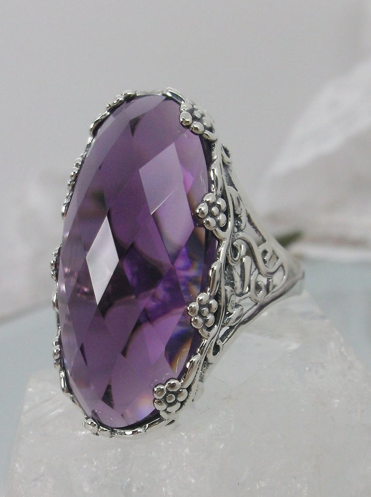 Purple Amethyst Rosey Ring, Oval Gemstone, Sterling Silver Filigree, Antique Vintage Jewelry, Silver Embrace Jewelry, Rosey Ring, D97
