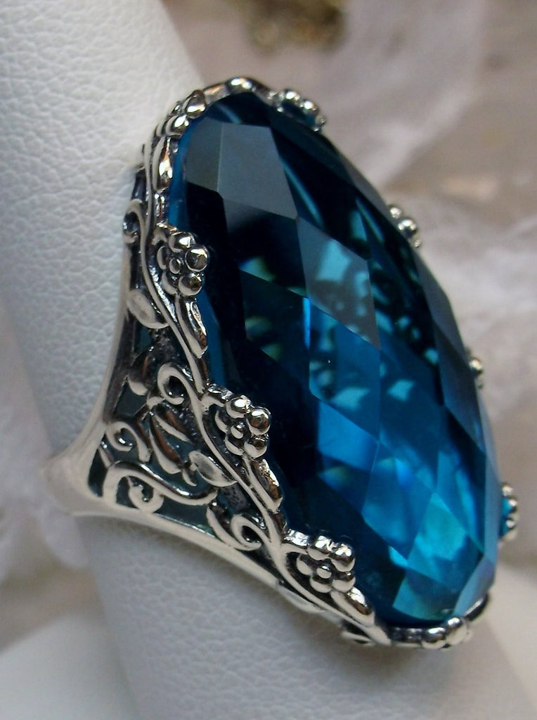 Swiss Blue Topaz Ring, Oval Gemstone, Sterling Silver Filigree, Antique Vintage Jewelry, Silver Embrace Jewelry, Rosey Ring, D97