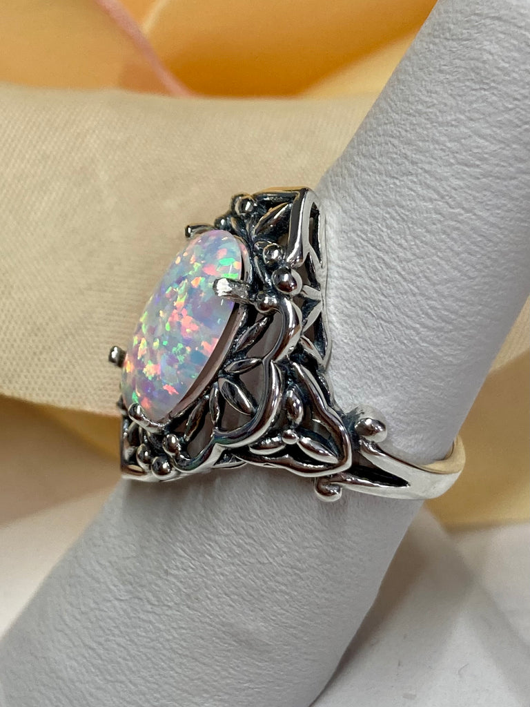 Opal Ring, Oval Gemstone, Gothic style, vintage jewelry, sterling silver filigree, silver embrace jewelry, D98