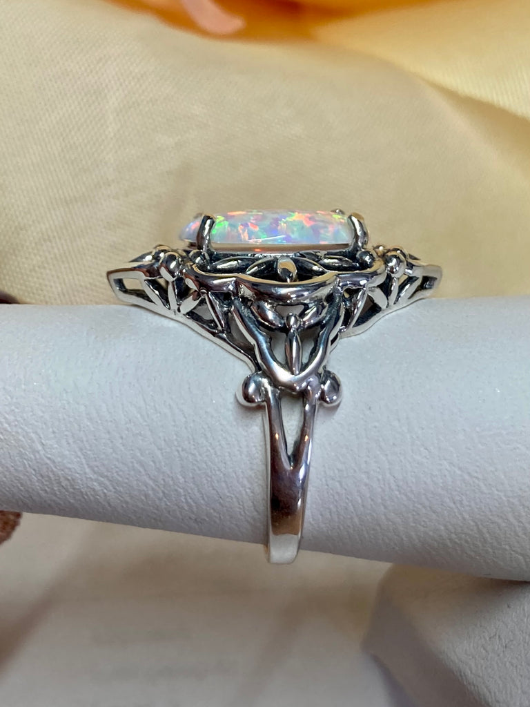 Opal Ring, Oval Gemstone, Gothic style, vintage jewelry, sterling silver filigree, silver embrace jewelry, D98