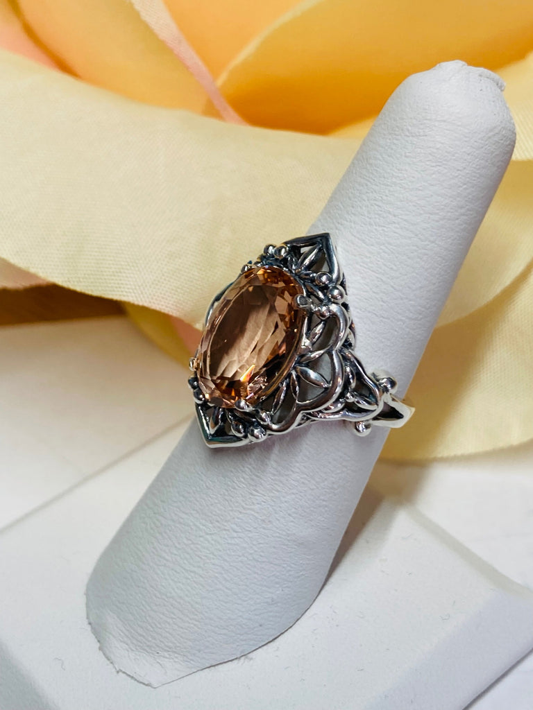 Peach Topaz Ring, Oval Gemstone, Gothic style, vintage jewelry, sterling silver filigree, silver embrace jewelry, D98