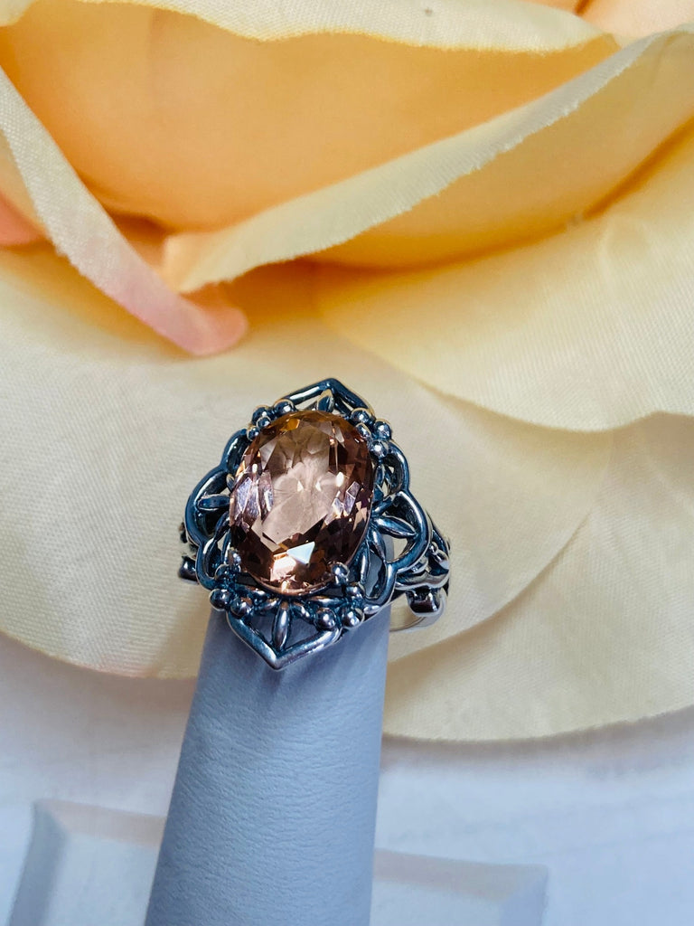 Peach Topaz Ring, Oval Gemstone, Gothic style, vintage jewelry, sterling silver filigree, silver embrace jewelry, D98