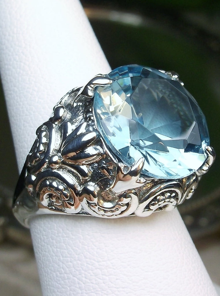 Sky Blue Simulated Aquamarine Ring, Gothic Bling, Sterling Silver Filigree, Gothic Vintage Jewelry, Silver Embrace Jewelry, Gothic Bling D96