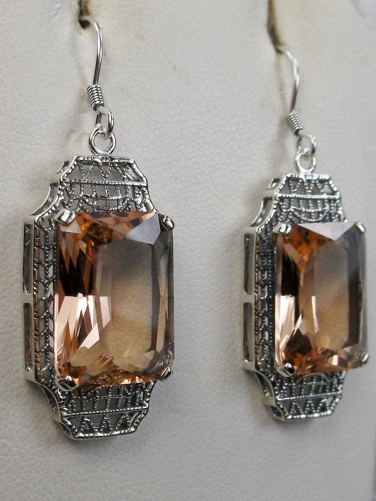 Peach Topaz Earrings, Sterling Silver Filigree, Lantern style Art Deco Jewelry, Silver Embrace Jewelry, E13