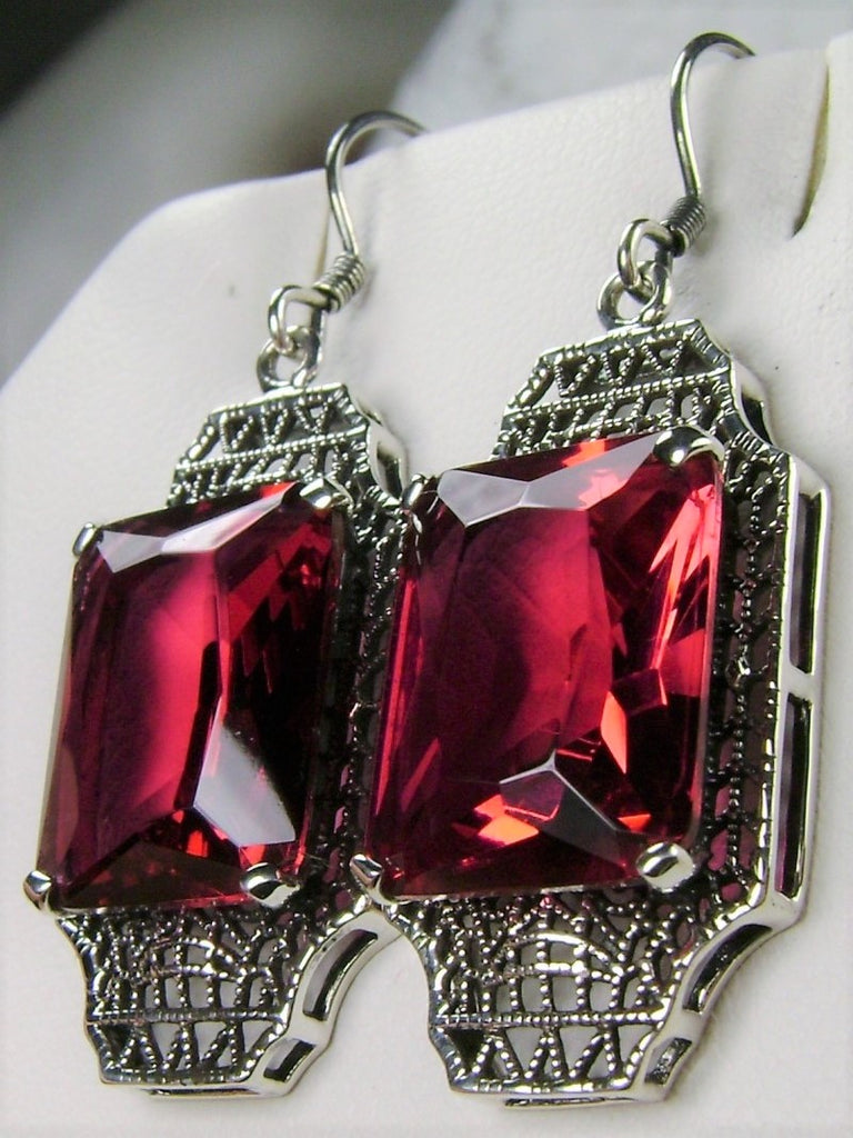 Red Ruby Earrings, Sterling Silver Filigree, Lantern style Art Deco Jewelry, Silver Embrace Jewelry, E13