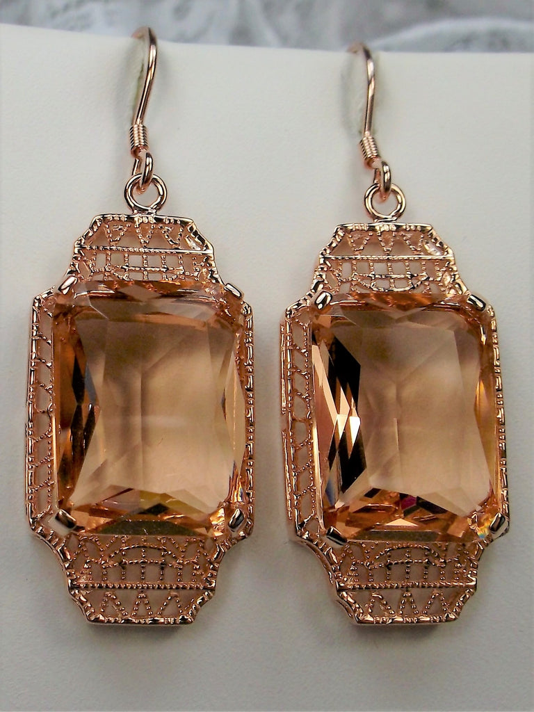Peach Topaz Earrings, Rose Gold plated Sterling Silver Filigree, Lantern style Art Deco Jewelry, Silver Embrace Jewelry, E13