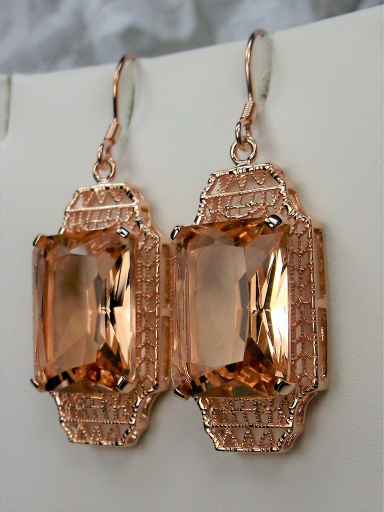 Peach Topaz Earrings, Rose Gold plated Sterling Silver Filigree, Lantern style Art Deco Jewelry, Silver Embrace Jewelry, E13