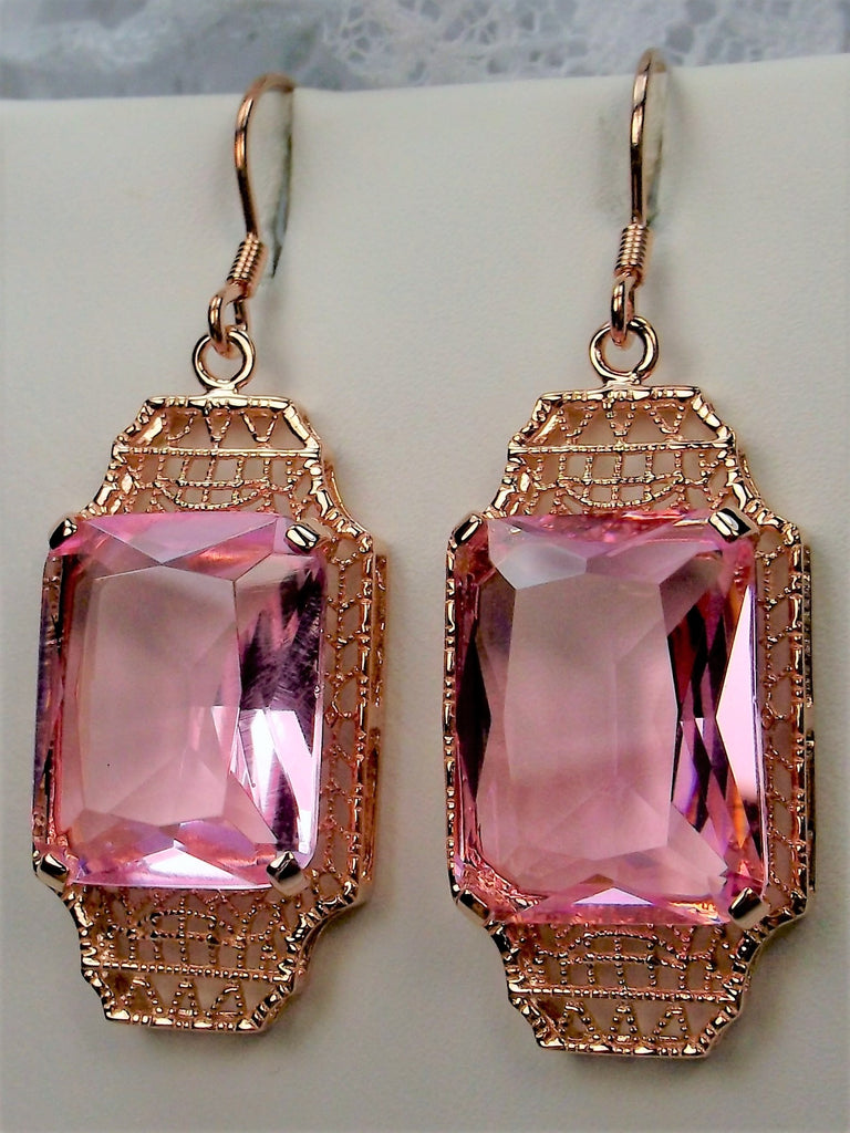 Pink Topaz Earrings, Rose Gold plated Sterling Silver Filigree, Lantern style Art Deco Jewelry, Silver Embrace Jewelry, E13