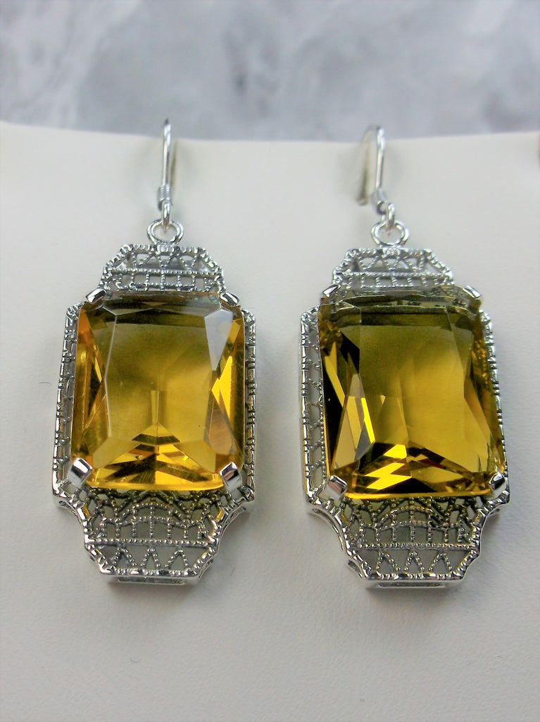 Yellow Citrine Earrings, Sterling Silver Filigree, Lantern style Art Deco Jewelry, Silver Embrace Jewelry, E13